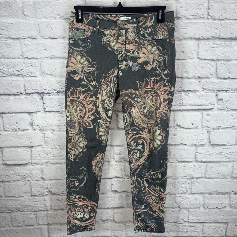 Lascana Skinny Leg Cropped Paisley Print Jeans Size 8 Boho Festival Stretch